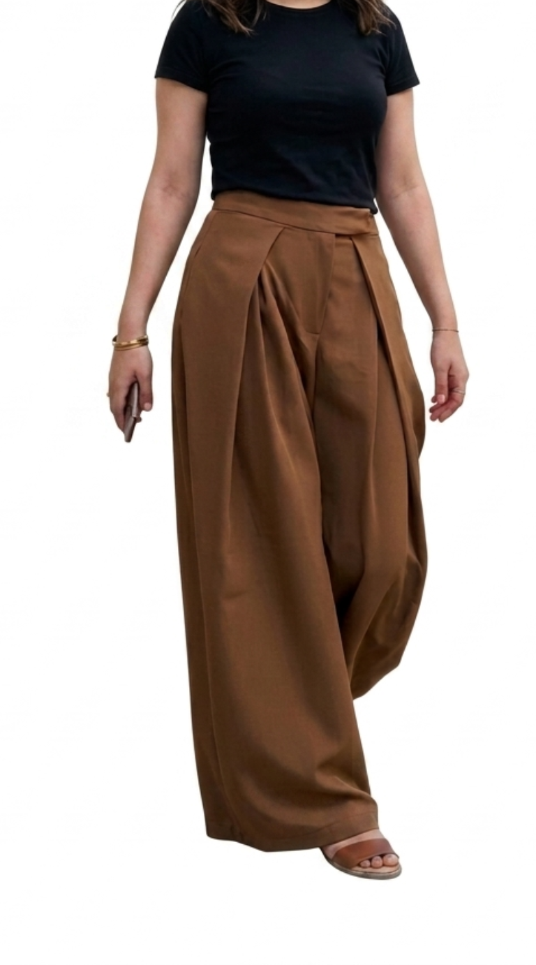 Pantalon Femme - Large Taille Haute Drapé