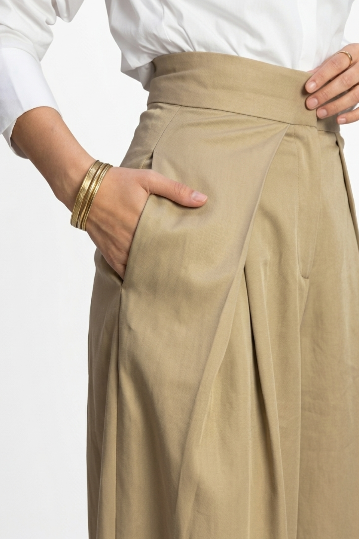 Pantalon Femme - Large Taille Haute Drapé