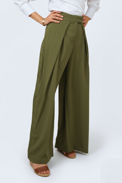 Pantalon Femme - Large Taille Haute Drapé